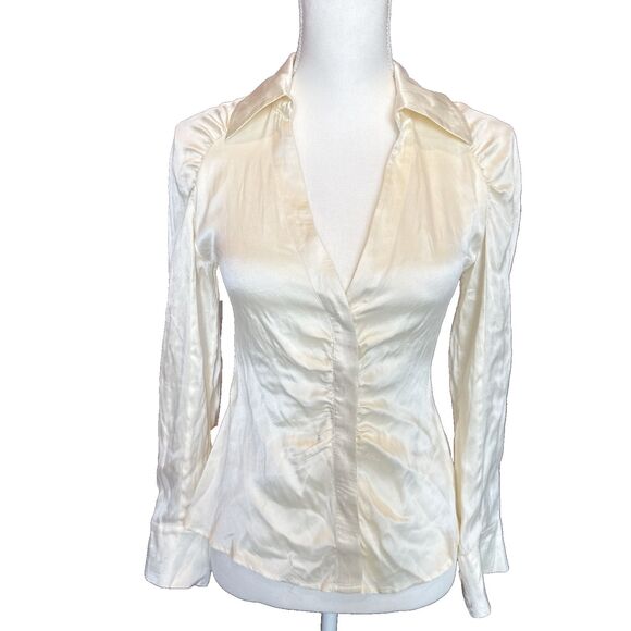 Intermix Silk Button Down Blouse Size 2 Ivory Ecru Small Flaws - Picture 2 of 12